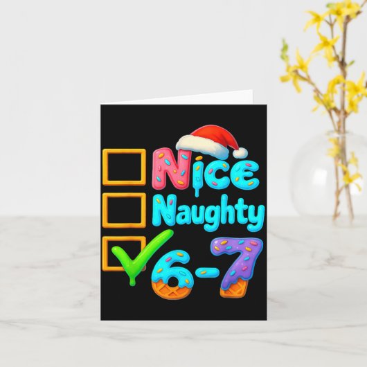 6-7 Meme Nice Naughty 67 Christmas Brain Rot Funny カード (黄色い花)