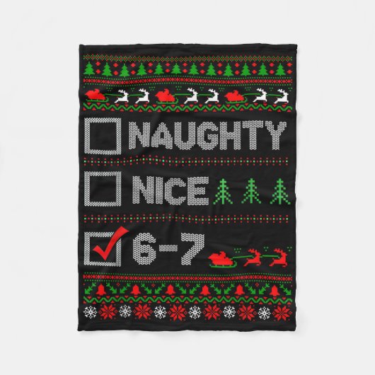 6-7 Meme Nice Naughty 67 Christmas Brain Rot Funny フリースブランケット (正面)