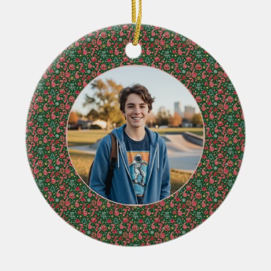 6-7 Meme One Photo Christmas Doodles セラミックオーナメント (正面)