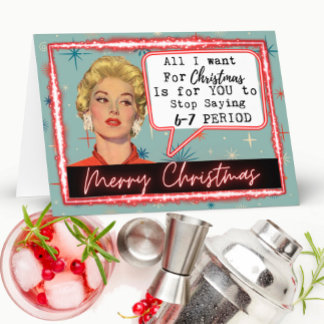 6 -7 Meme - Retro Christmas Card - Funny - Bestie カード