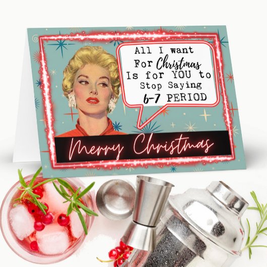 6 -7 Meme - Retro Christmas Card - Funny - Bestie カード