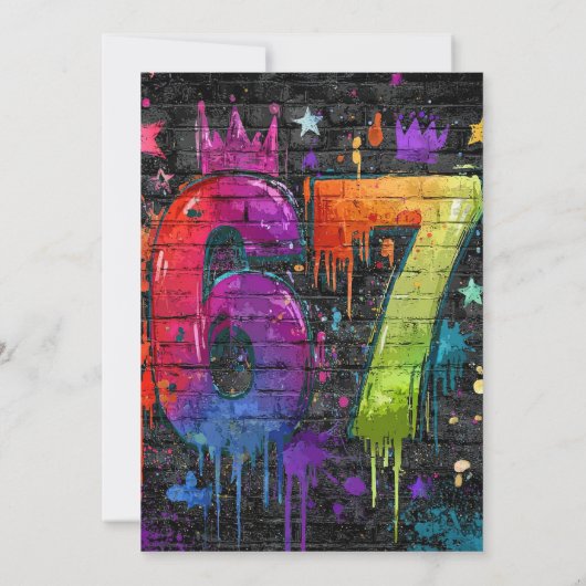 6 7 Meme Trend Six Seven Birthday party graffiti  招待状 (裏面)