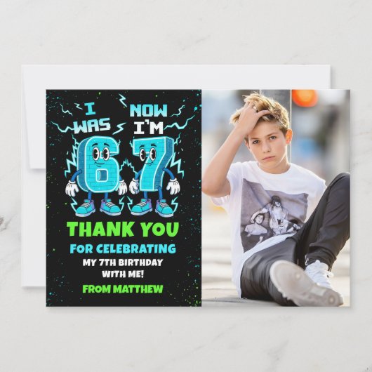 6 7 Meme Trend Six Seven Birthday Party Photo サンキューカード (正面)