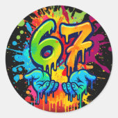 6 7 Meme Trend Six Seven Birthday Sticker ラウンドシール (正面)