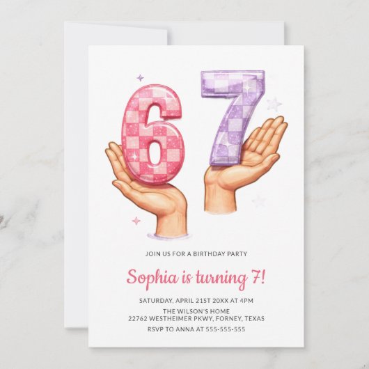 6 7 Meme Trendy Six Seven Birthday 招待状 (正面)