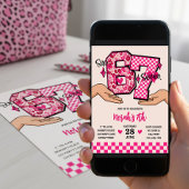 6 7 Meme Varsity Leopard Checkerboard Girl's Party 招待状