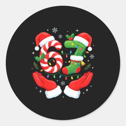 6 7 Pajamas Six Seven Matching Ugly Christmas 67 F ラウンドシール (正面)