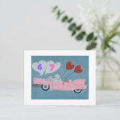 6 7 Poodle in Pink Classic Car flying in sky card ポストカード (スタンド正面)