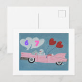 6 7 Poodle in Pink Classic Car flying in sky card ポストカード (正面/裏面)