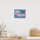 6 7 Poodle in Pink Classic Car flying in sky poste ポスター (キッチン)