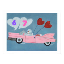 6 7 Poodle in Pink Classic Car flying in sky poste