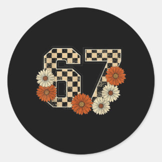 6 7 Retro Fall Meme Checkerboard Tee Haunted ラウンドシール