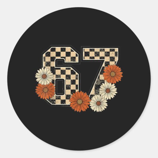 6 7 Retro Fall Meme Checkerboard Tee Haunted ラウンドシール (正面)