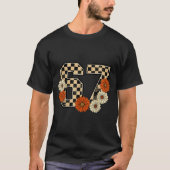 6 7 Retro Fall Meme Checkerboard Tee Haunted By 67 Tシャツ (正面)