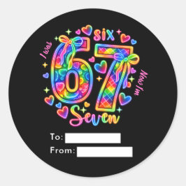 6 7 Six Seven ネオン ガール 7歳の誕生日パーティーファーバー ラウンドシール