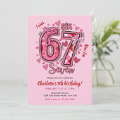 6 7 Six Seven ミーム トレンド ピンク ガール 7歳の誕生日 招待状 (スタンド正面)