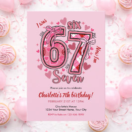 6 7 Six Seven ミーム トレンド ピンク ガール 7歳の誕生日 招待状