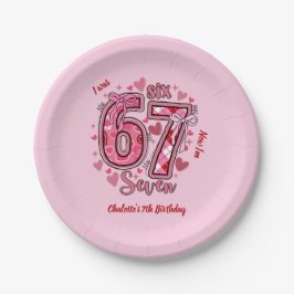 6 7 Six Seven ミーム トレンド ピンク 女の子 7歳 誕生日 ペーパープレート