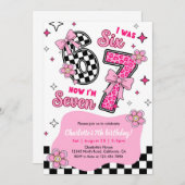 6 7 Six Seven Meme Trend Pink Girls 7th Birthday 招待状 (正面/裏面)