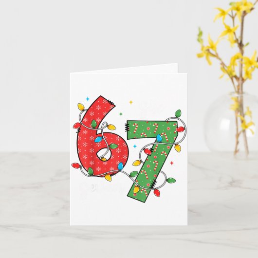 6 7 Six Seven Meme Xmas Lights Candy Cane Christma カード (黄色い花)