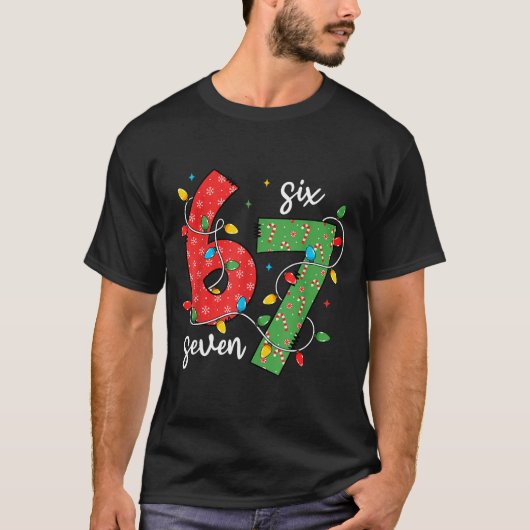6 7 Six Seven Meme Xmas Lights Candy Cane Christma Tシャツ (正面)