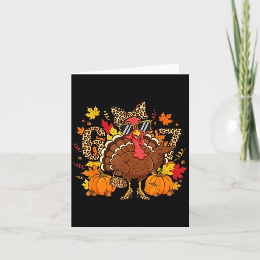 6 7 Thanksgiving Funny Leopard Bow Turkey Six Seve カード (正面)