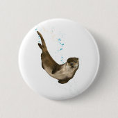 6 cm Round Swimming Otter Badge 缶バッジ (正面)