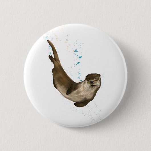 6 cm Round Swimming Otter Badge 缶バッジ (正面)