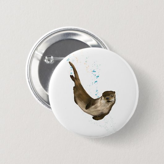 6 cm Round Swimming Otter Badge 缶バッジ (正面&裏面)