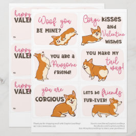 6 Corgi Dog Kids Classroom Valentine's Dayカード レターヘッド