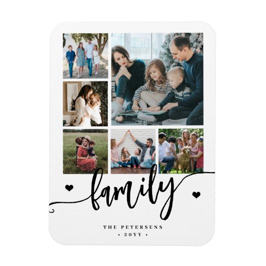 6 family photo collage black and white script  マグネット (縦)
