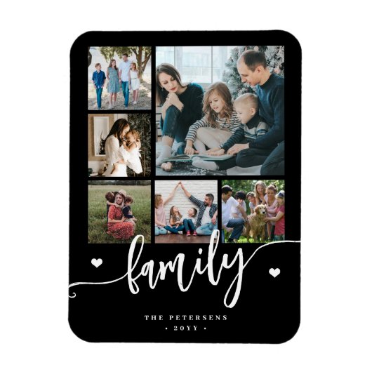 6 family photo collage black and white script  マグネット (縦)