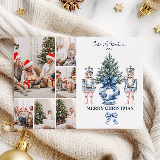 6 Photo Blue Chinoiserie Nutcracker Christmas シーズンカード