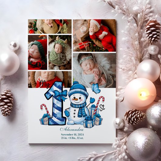 6 Photo Blue Snowman First Christmas シーズンカード