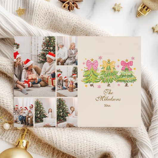 6 Photo Bright Ribbon Trees Holiday Family シーズンカード