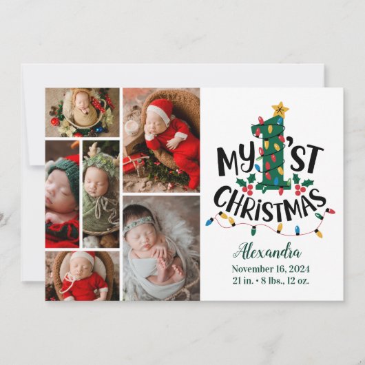 6 Photo Christmas Tree Lights First Christmas シーズンカード (正面)