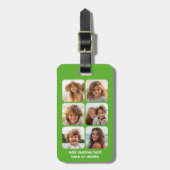 6 Photo Collageと白い文字（緑） ラゲッジタグ (正面縦)