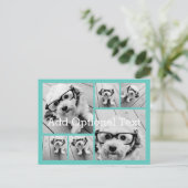 6 Photo Collageオプション文字- – 青を編集できる ポストカード (スタンド正面)