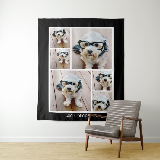 6 Photo Collageオプション文字- – 黒い背景 タペストリー (インサイチュ)