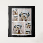 6 Photo Collageオプション文字- – 黒い背景 タペストリー (正面)