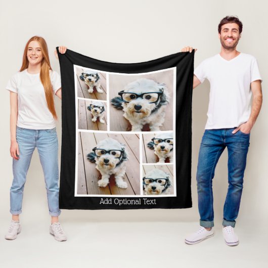 6 Photo Collageオプション文字- – 黒い背景 フリースブランケット (インサイチュ)