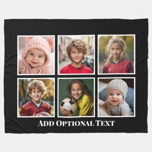 6 Photo Collageブラックとホワイト文字 – 大きな写真 フリースブランケット (正面(横))