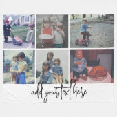 6 Photo Collage -トレンディーブラックスクリプト – 白 フリースブランケット (正面(横))