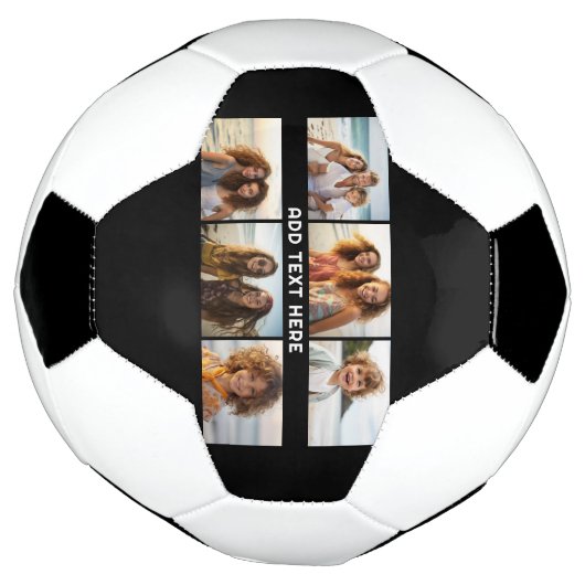 6 Photo Collage 1行の文字- – 黒を編集できる サッカーボール (回転)