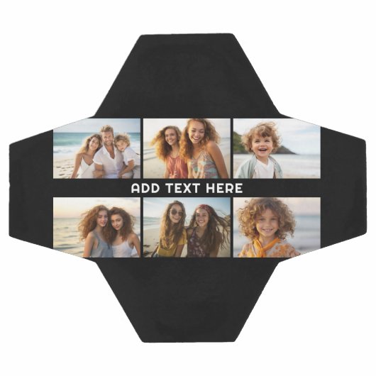 6 Photo Collage 1行の文字- – 黒を編集できる サッカーボール (フラット)