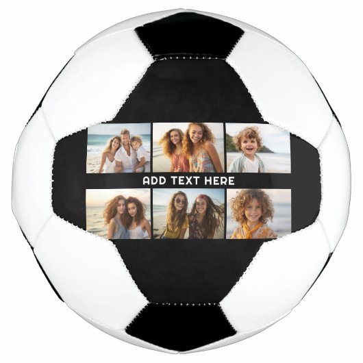6 Photo Collage 1行の文字- – 黒を編集できる サッカーボール (正面)