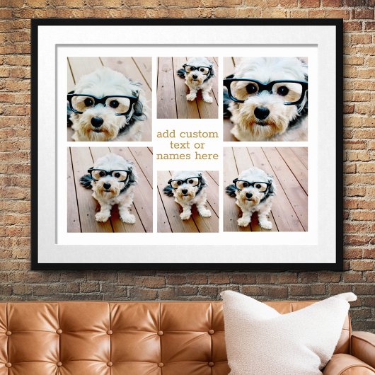 6 Photo Collage Minimalist - Gold and White Grid ポスター