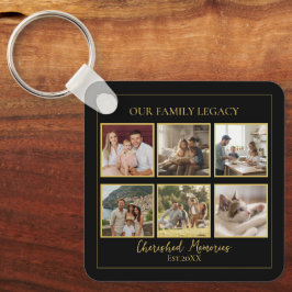 6 Photo Collage Square Black Gold Keychain キーホルダー