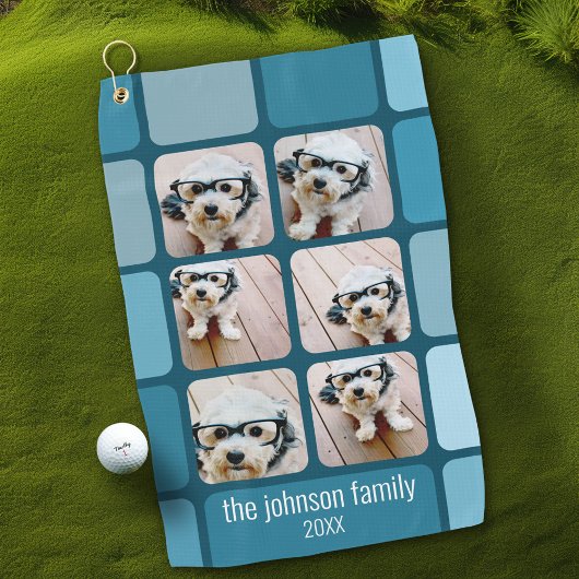 6 Photo Collage with Blues白シンプル名 ゴルフタオル