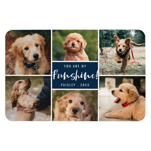6 Photo Collage You Are My Funshine | Navy Pet マグネット (横)
